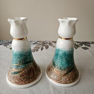 1980s Royal Tara Hand-painted Candle Stick Holders